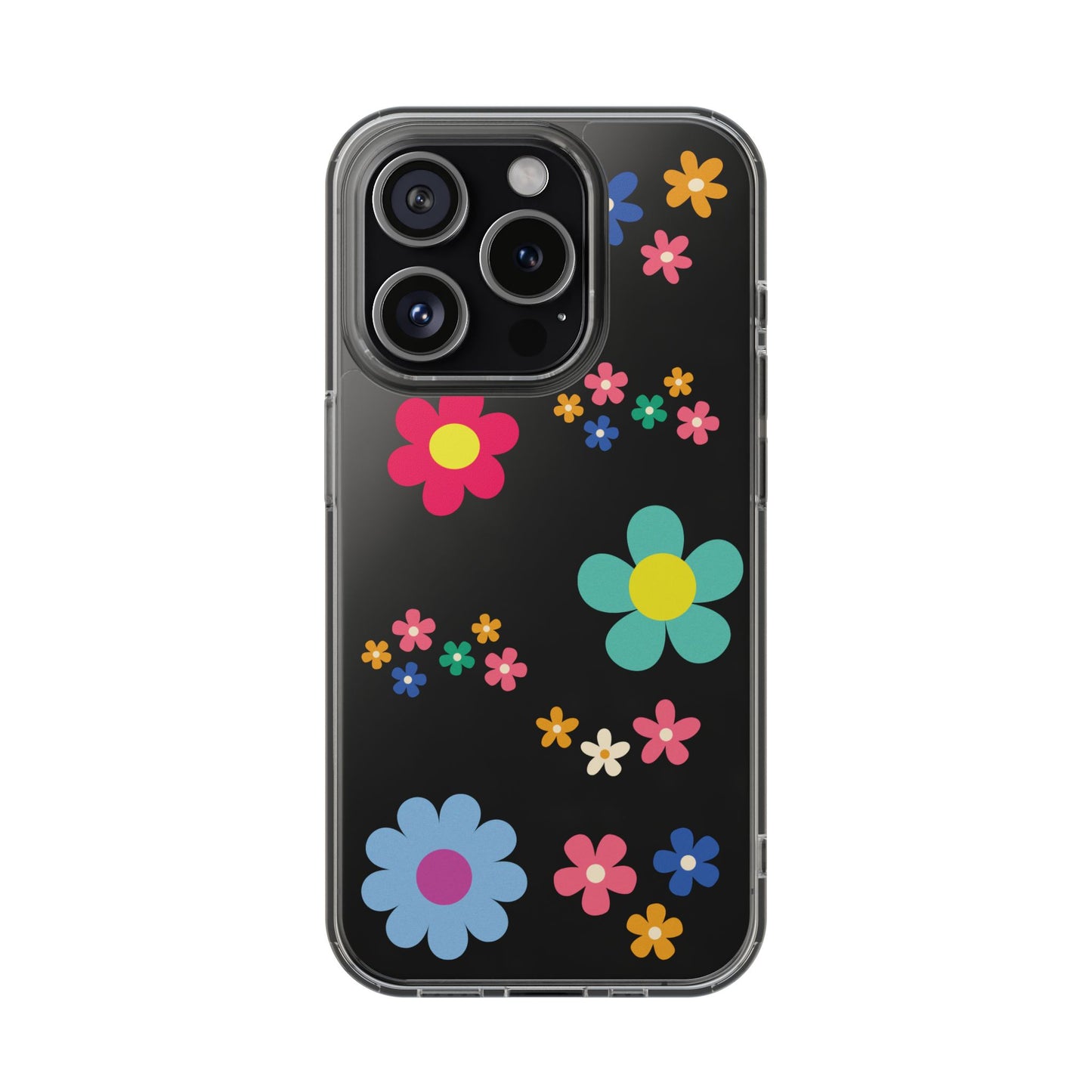 Phone Case, Cute Floral Transparent Cover, Retro Flower Power, Colorful and Happy, Clear Case Gift