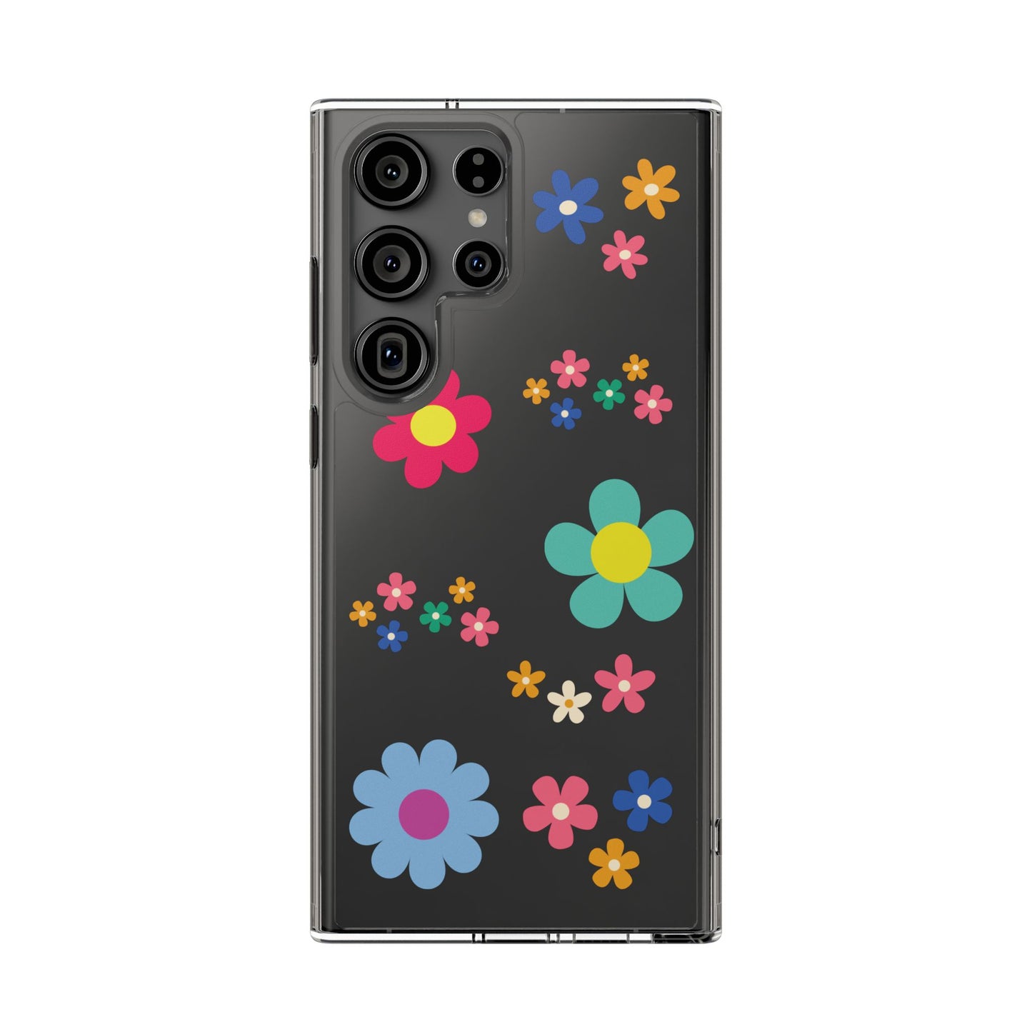 Phone Case, Cute Floral Transparent Cover, Retro Flower Power, Colorful and Happy, Clear Case Gift
