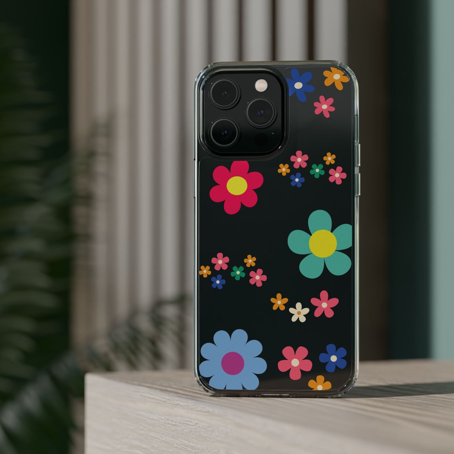 Phone Case, Cute Floral Transparent Cover, Retro Flower Power, Colorful and Happy, Clear Case Gift