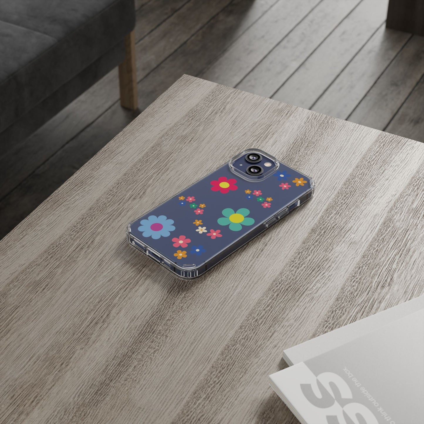 Phone Case, Cute Floral Transparent Cover, Retro Flower Power, Colorful and Happy, Clear Case Gift