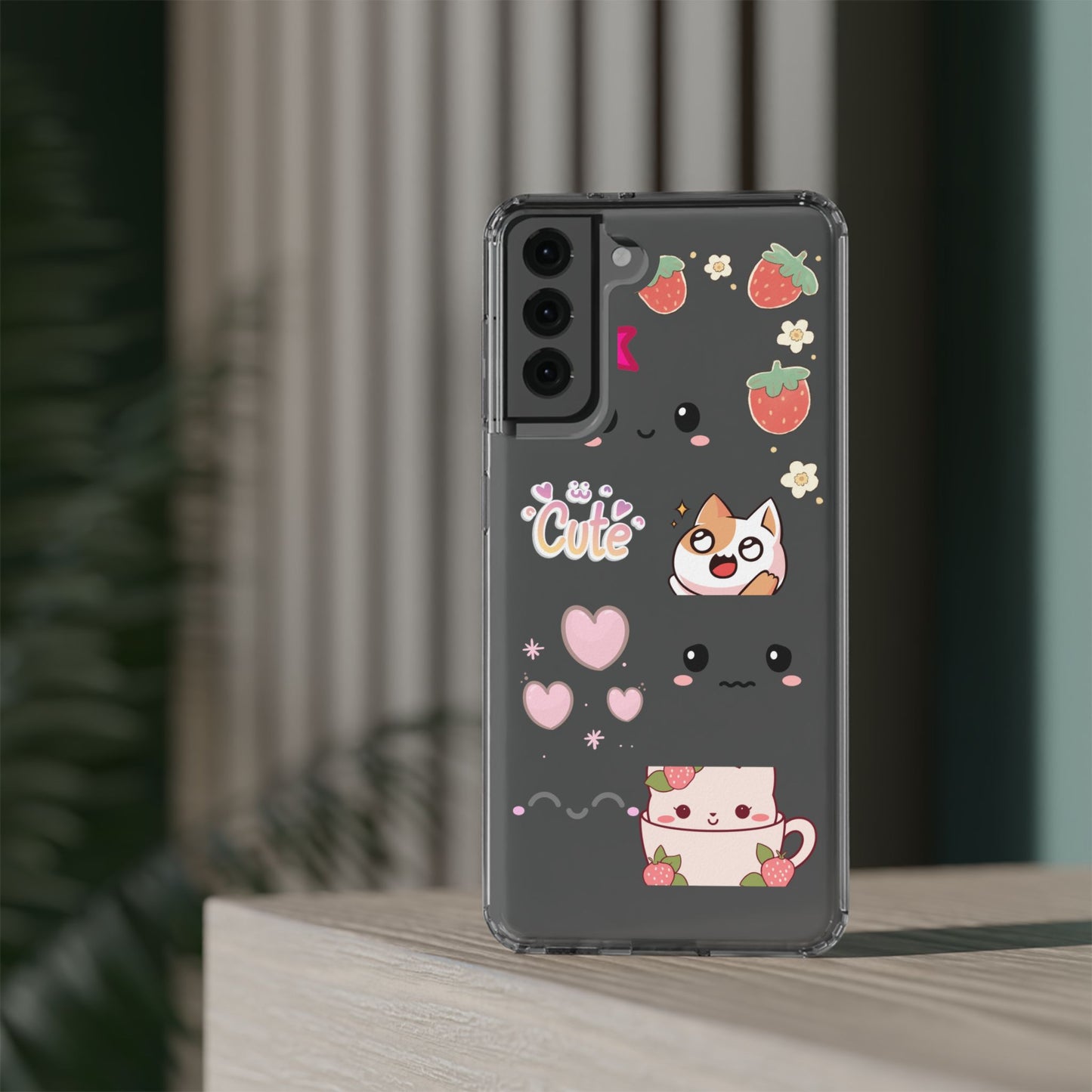 Phone Case, Kawaii Kitty Cute Clear Phone Cover, Fun Colorful Transparent Case, See thru iPhone Case, Charm Design, Gift for Cat Lovers,