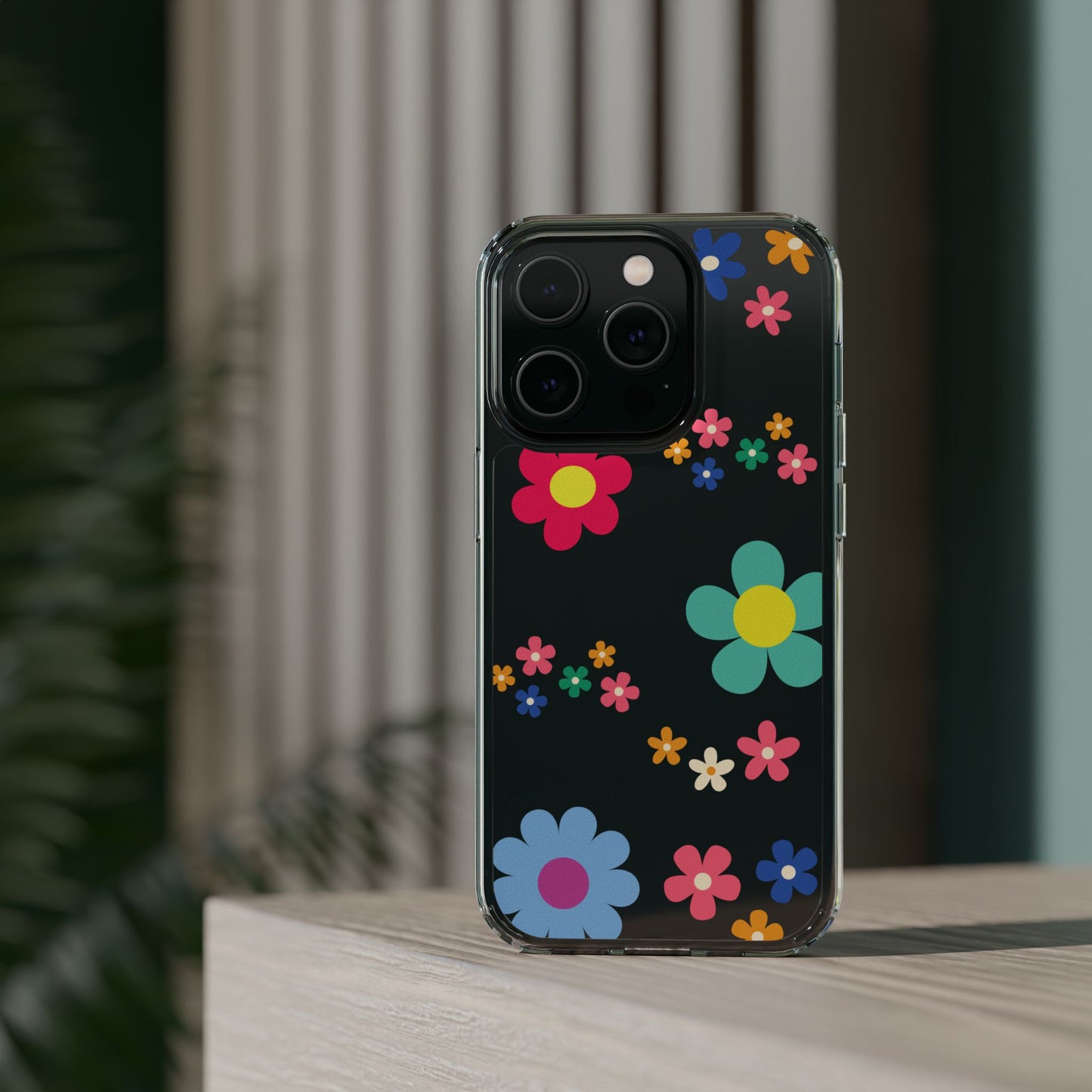 Phone Case, Cute Floral Transparent Cover, Retro Flower Power, Colorful and Happy, Clear Case Gift