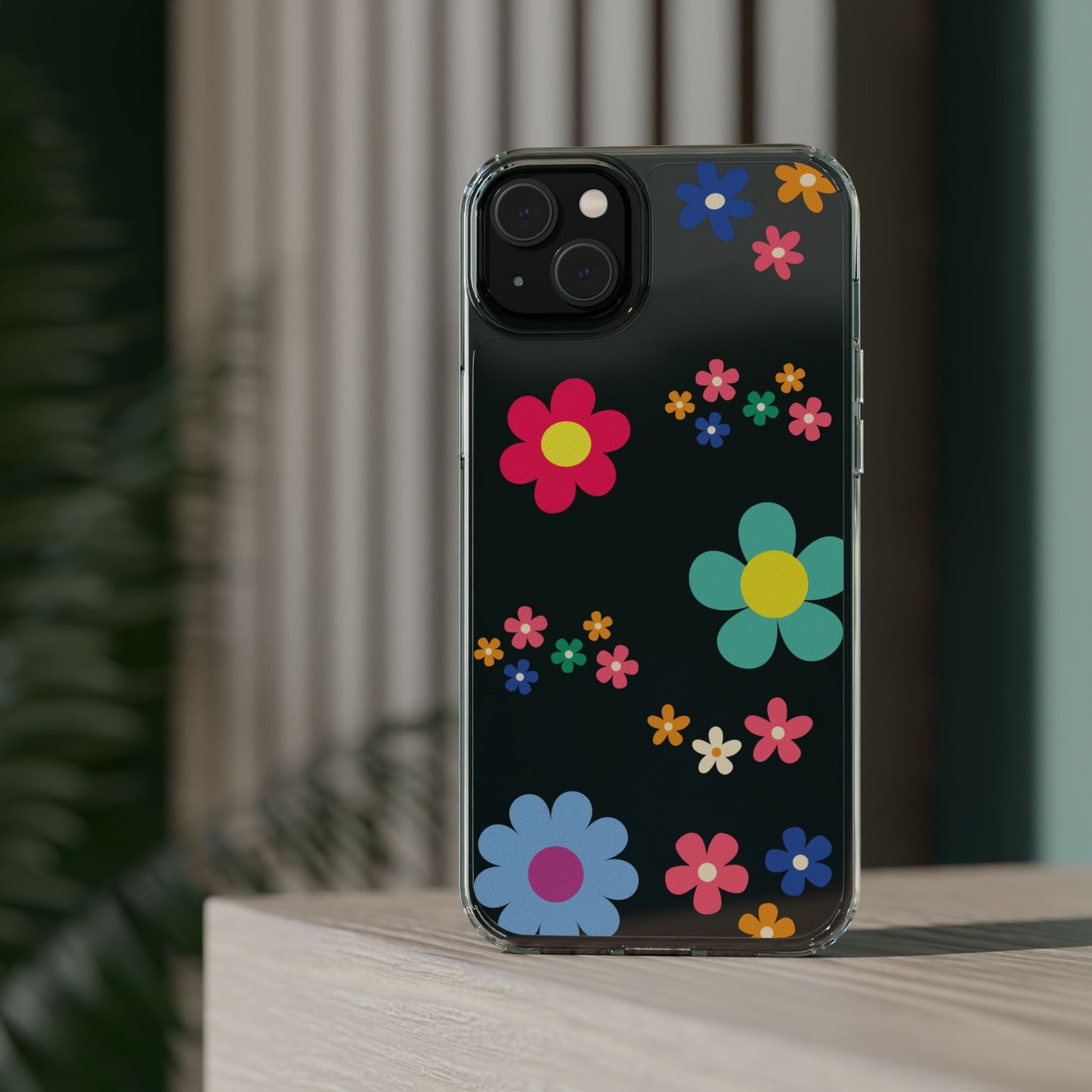 Phone Case, Cute Floral Transparent Cover, Retro Flower Power, Colorful and Happy, Clear Case Gift