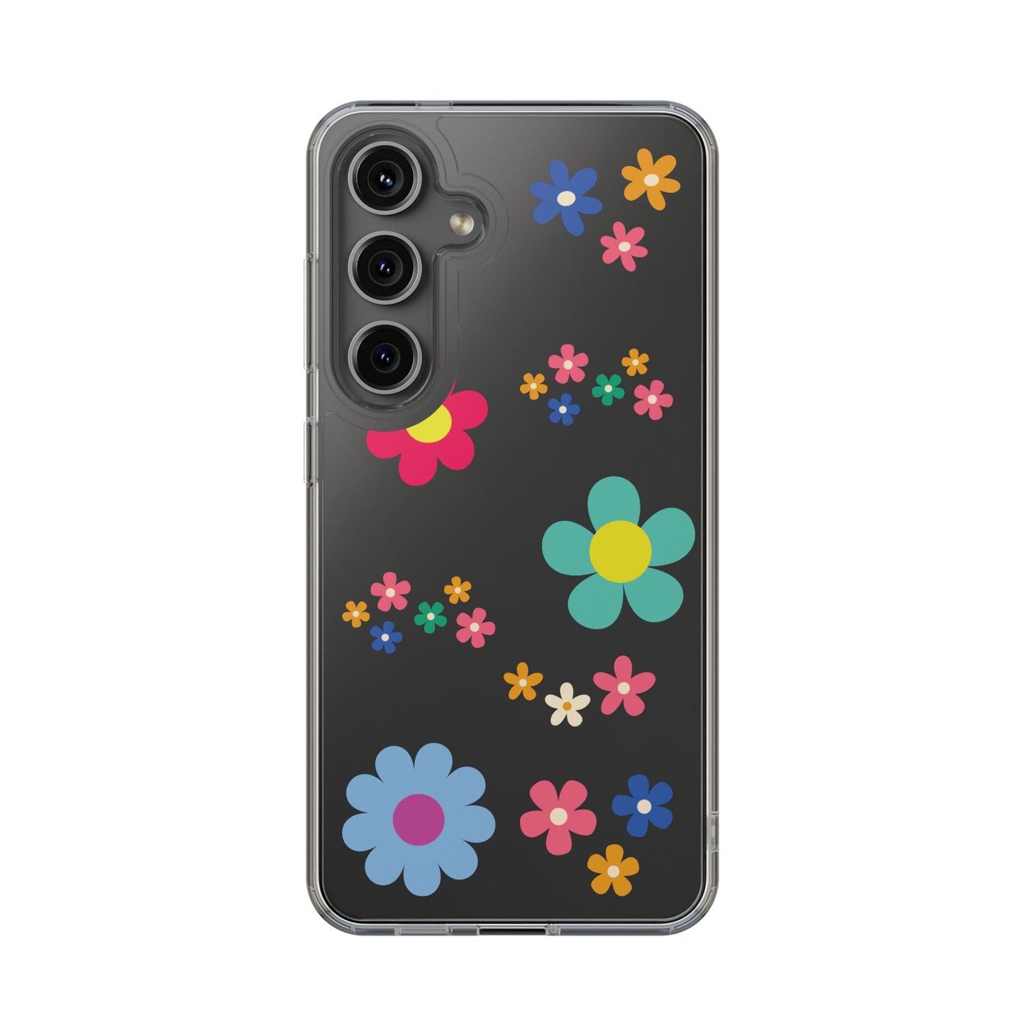 Phone Case, Cute Floral Transparent Cover, Retro Flower Power, Colorful and Happy, Clear Case Gift
