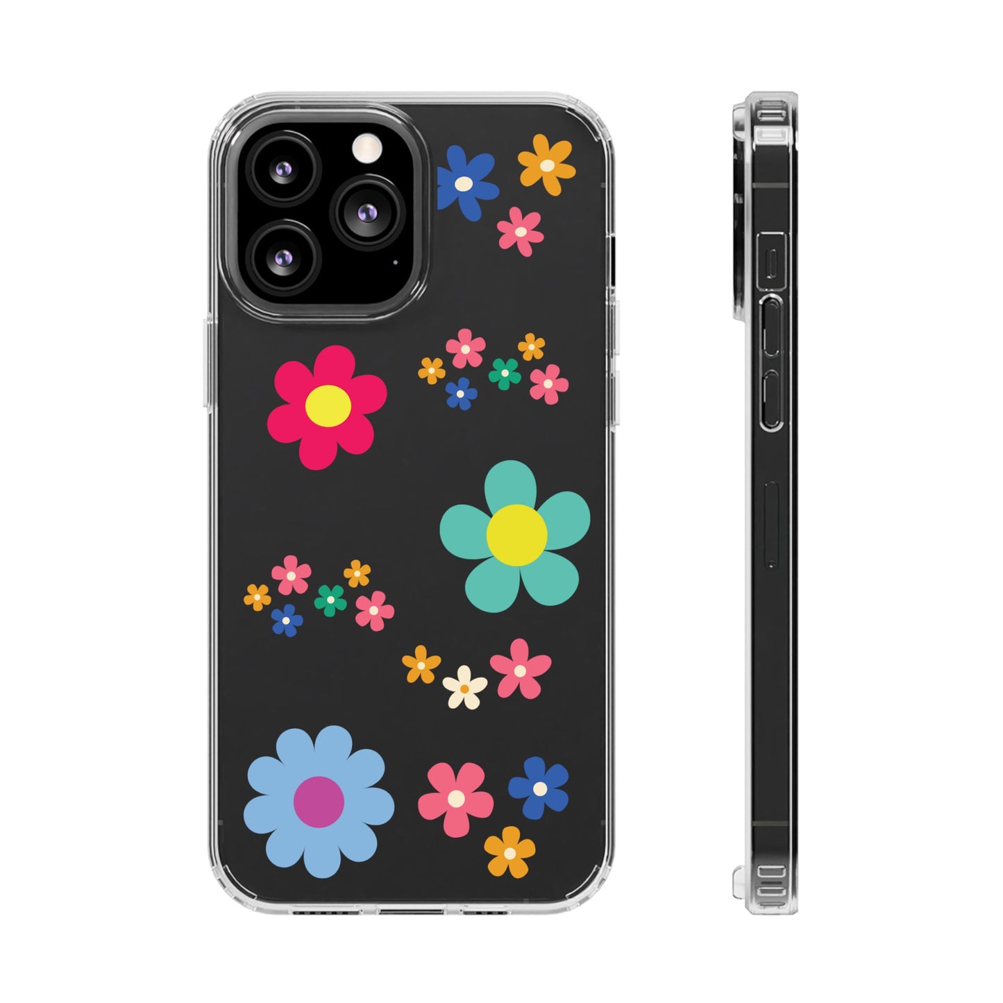 Phone Case, Cute Floral Transparent Cover, Retro Flower Power, Colorful and Happy, Clear Case Gift