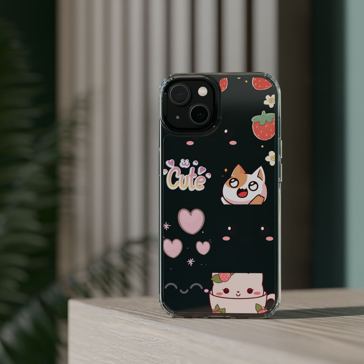 Phone Case, Kawaii Kitty Cute Clear Phone Cover, Fun Colorful Transparent Case, See thru iPhone Case, Charm Design, Gift for Cat Lovers,