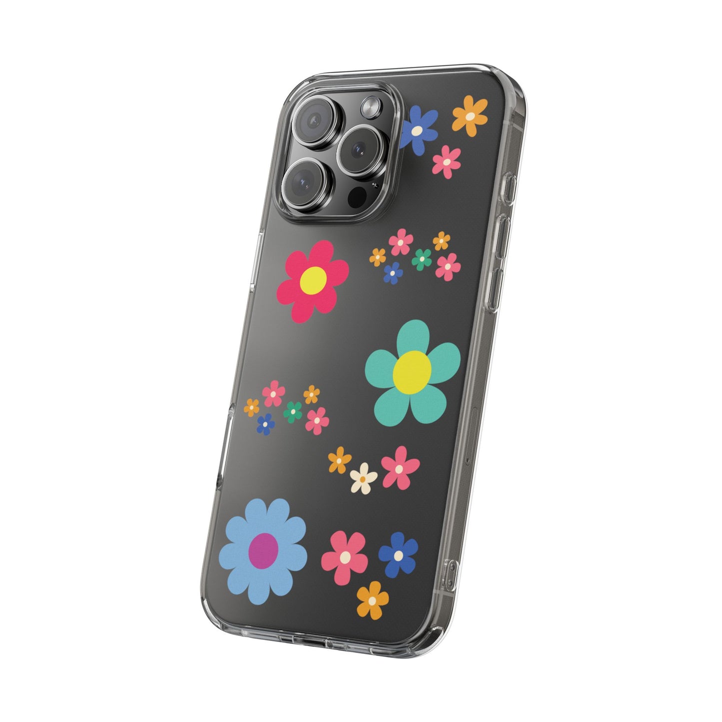 Phone Case, Cute Floral Transparent Cover, Retro Flower Power, Colorful and Happy, Clear Case Gift