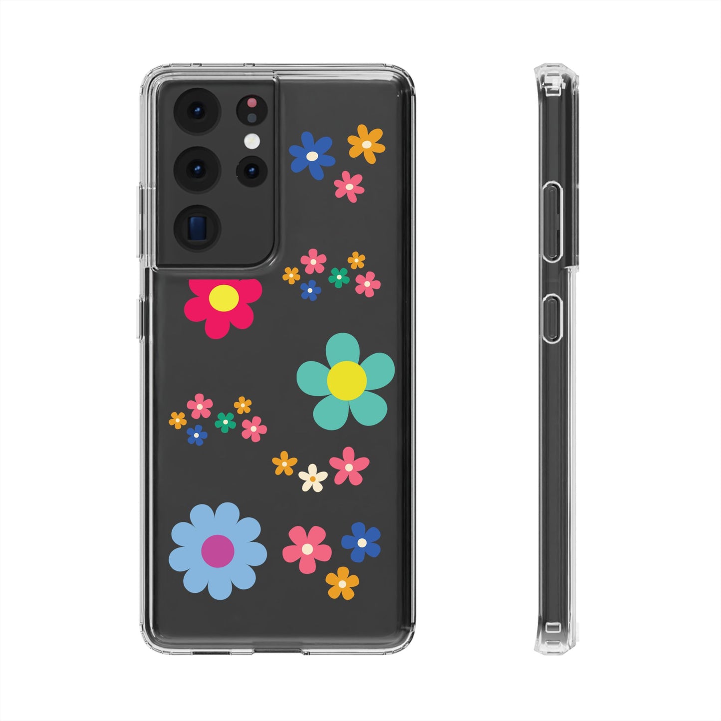 Phone Case, Cute Floral Transparent Cover, Retro Flower Power, Colorful and Happy, Clear Case Gift
