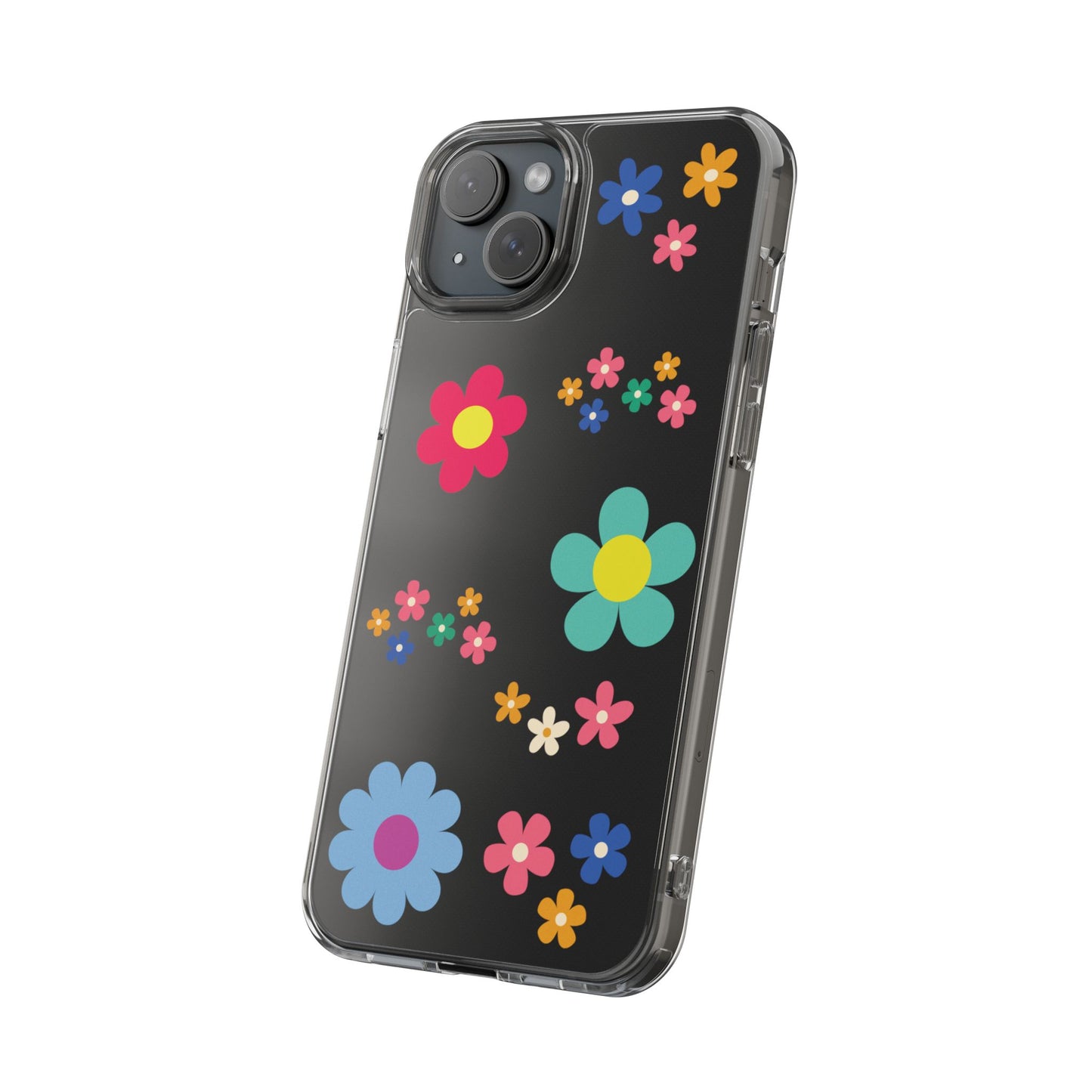 Phone Case, Cute Floral Transparent Cover, Retro Flower Power, Colorful and Happy, Clear Case Gift