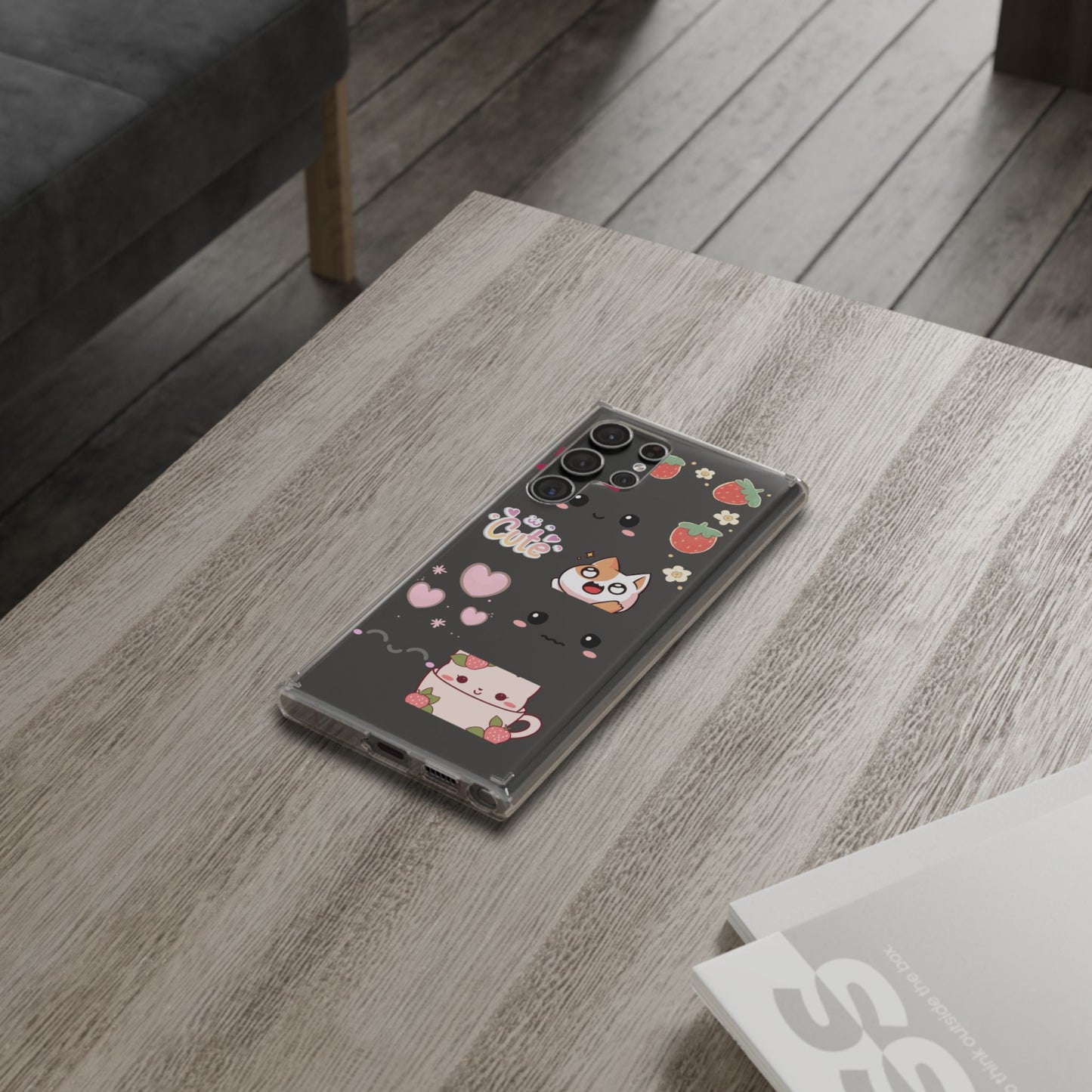 Phone Case, Kawaii Kitty Cute Clear Phone Cover, Fun Colorful Transparent Case, See thru iPhone Case, Charm Design, Gift for Cat Lovers,