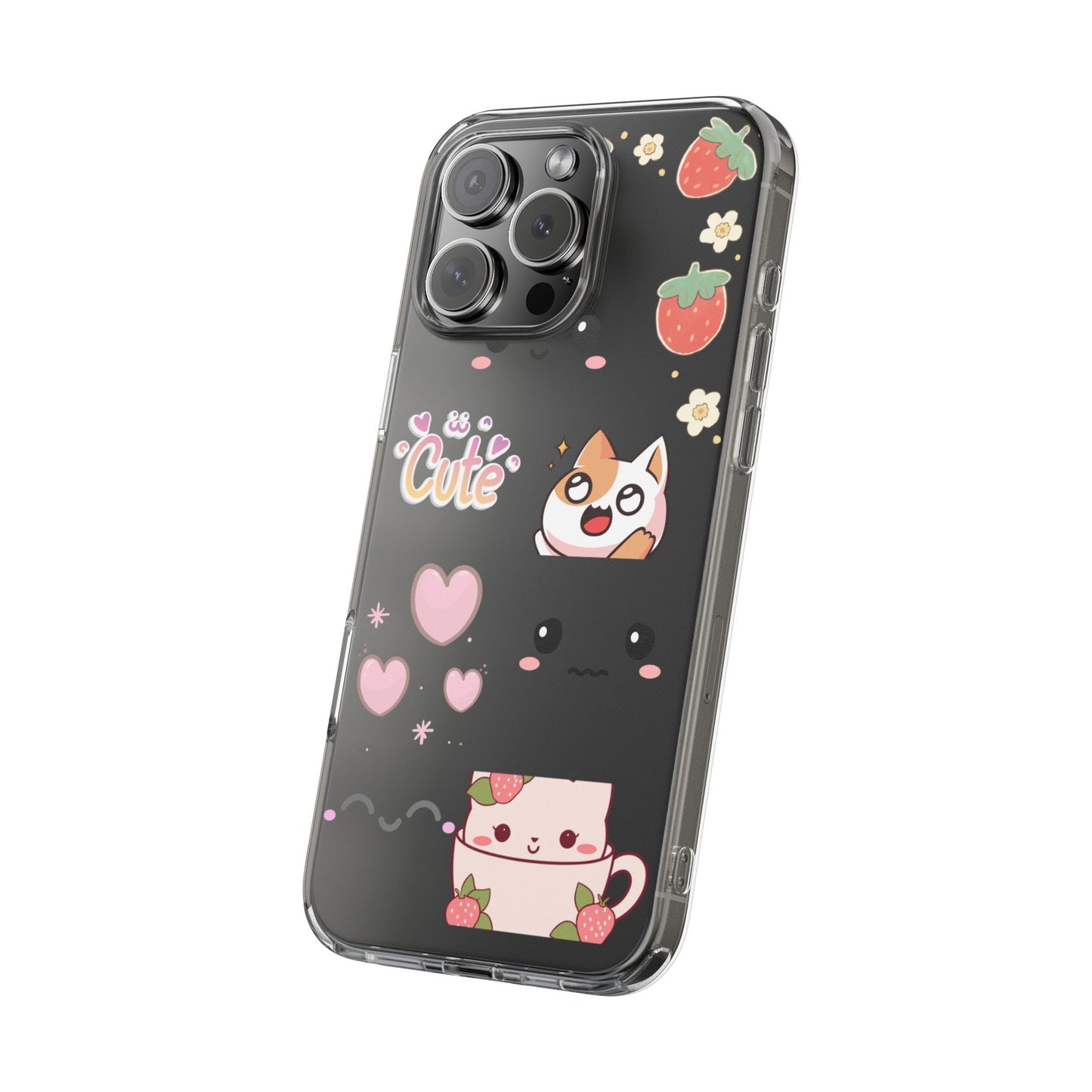 Phone Case, Kawaii Kitty Cute Clear Phone Cover, Fun Colorful Transparent Case, See thru iPhone Case, Charm Design, Gift for Cat Lovers,