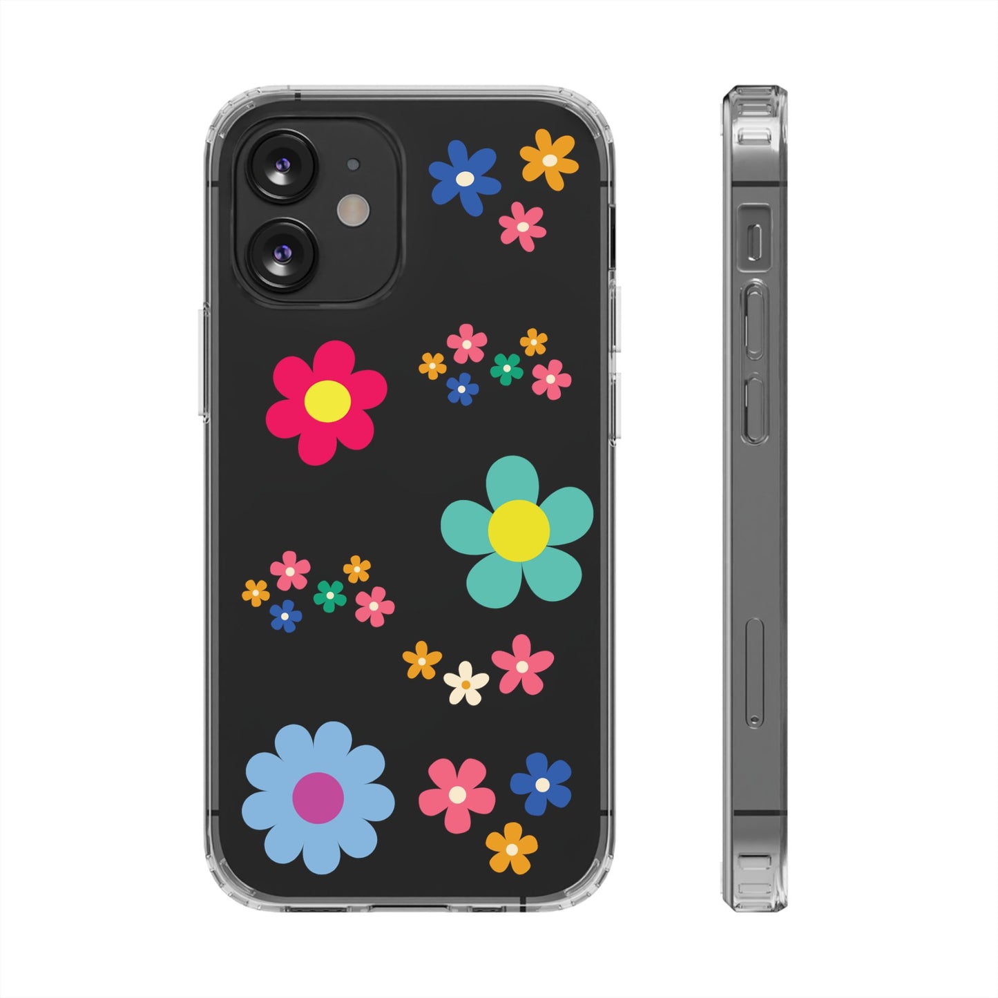 Phone Case, Cute Floral Transparent Cover, Retro Flower Power, Colorful and Happy, Clear Case Gift