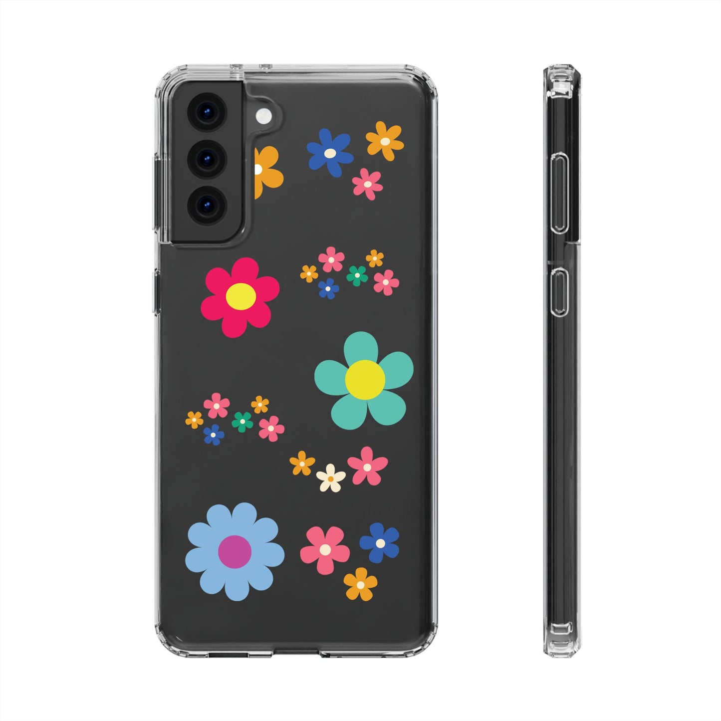 Phone Case, Cute Floral Transparent Cover, Retro Flower Power, Colorful and Happy, Clear Case Gift