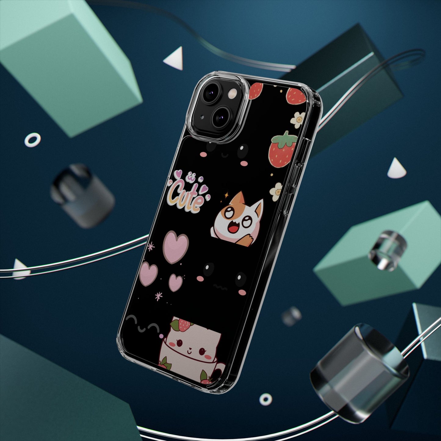 Phone Case, Kawaii Kitty Cute Clear Phone Cover, Fun Colorful Transparent Case, See thru iPhone Case, Charm Design, Gift for Cat Lovers,