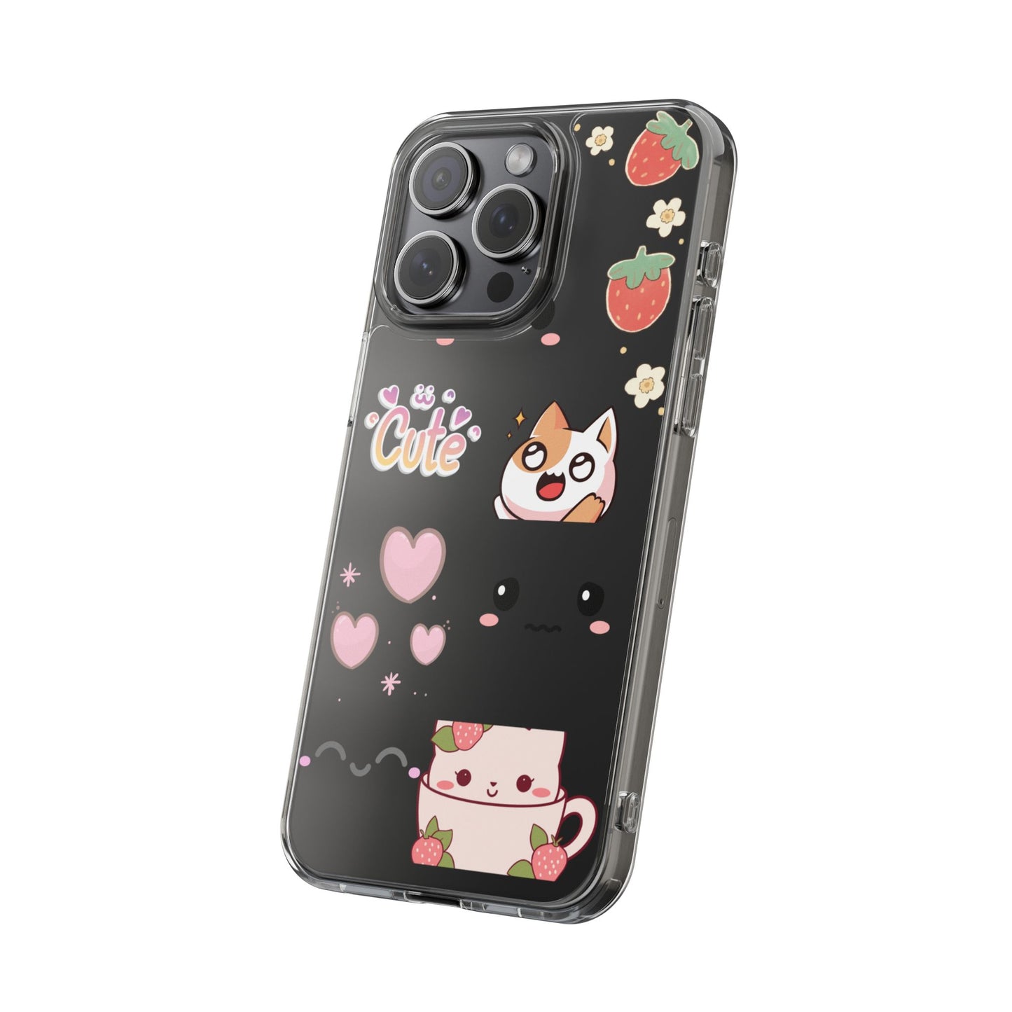 Phone Case, Kawaii Kitty Cute Clear Phone Cover, Fun Colorful Transparent Case, See thru iPhone Case, Charm Design, Gift for Cat Lovers,