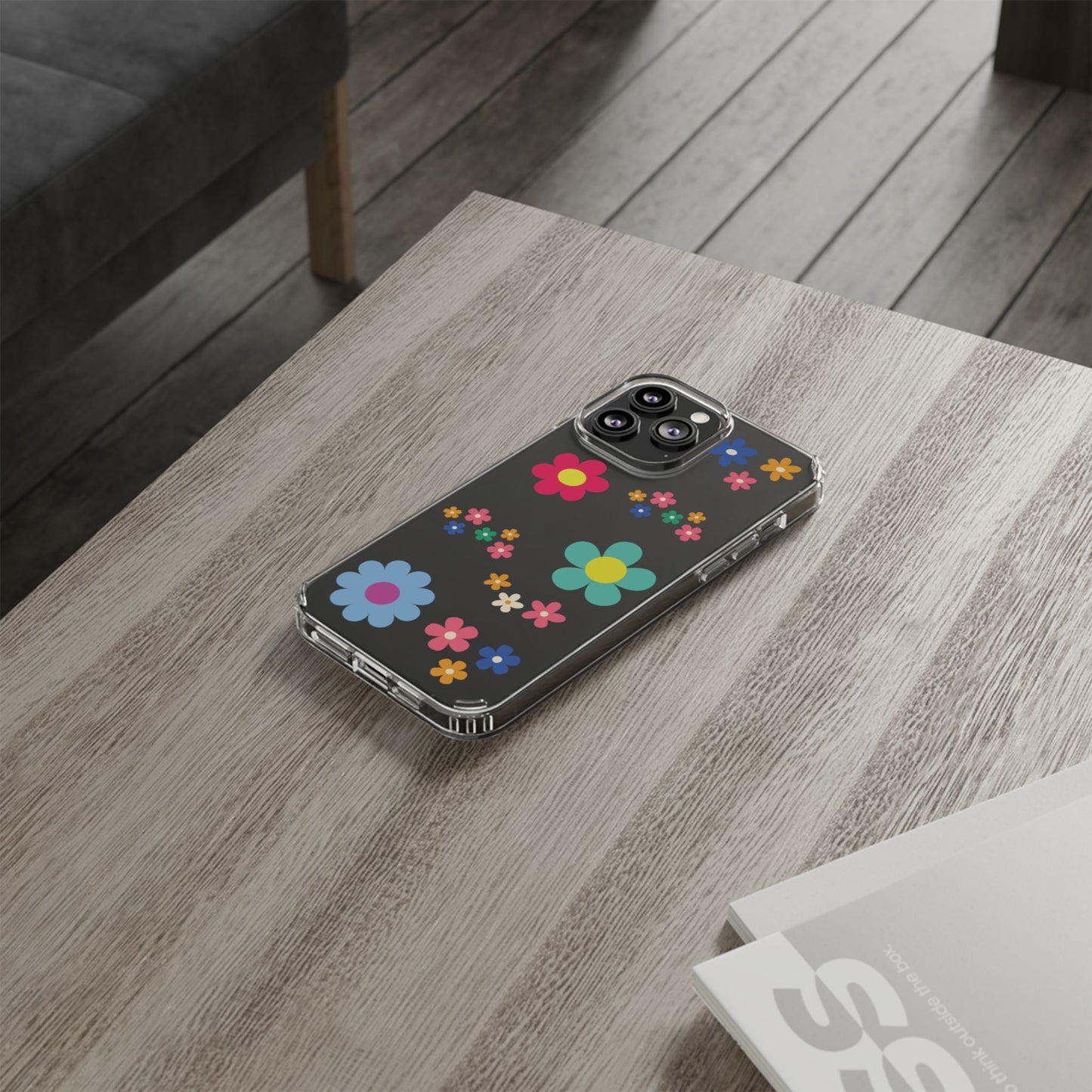 Phone Case, Cute Floral Transparent Cover, Retro Flower Power, Colorful and Happy, Clear Case Gift