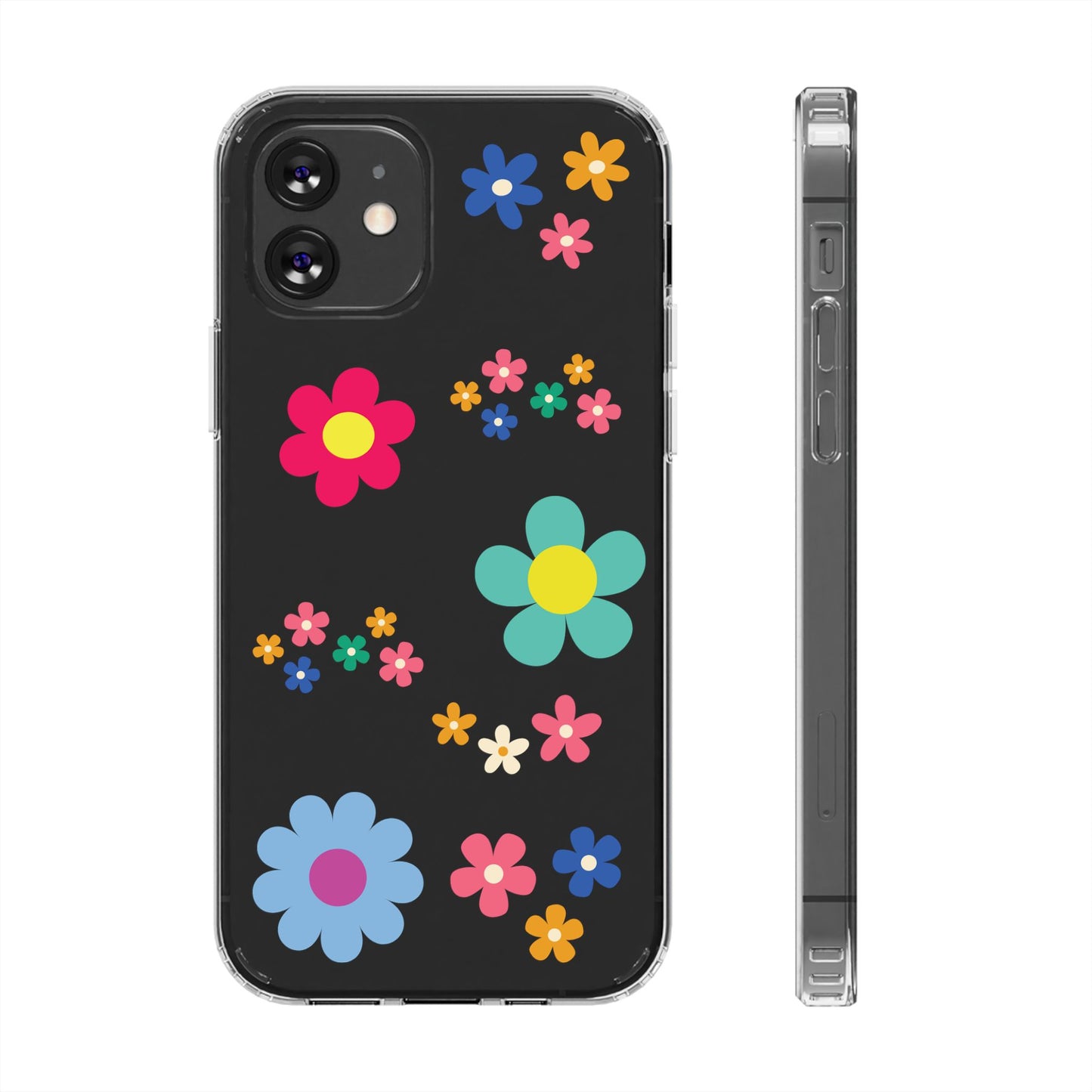 Phone Case, Cute Floral Transparent Cover, Retro Flower Power, Colorful and Happy, Clear Case Gift