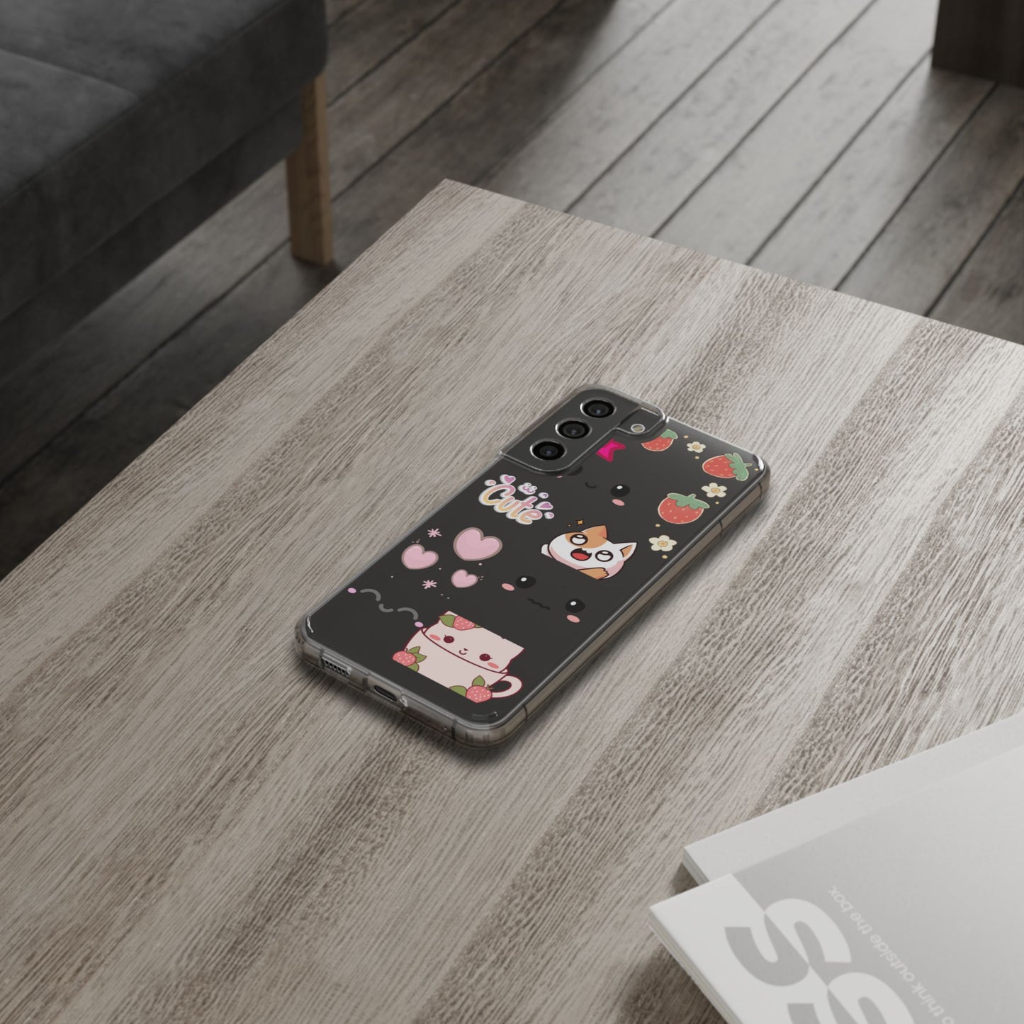 Phone Case, Kawaii Kitty Cute Clear Phone Cover, Fun Colorful Transparent Case, See thru iPhone Case, Charm Design, Gift for Cat Lovers,