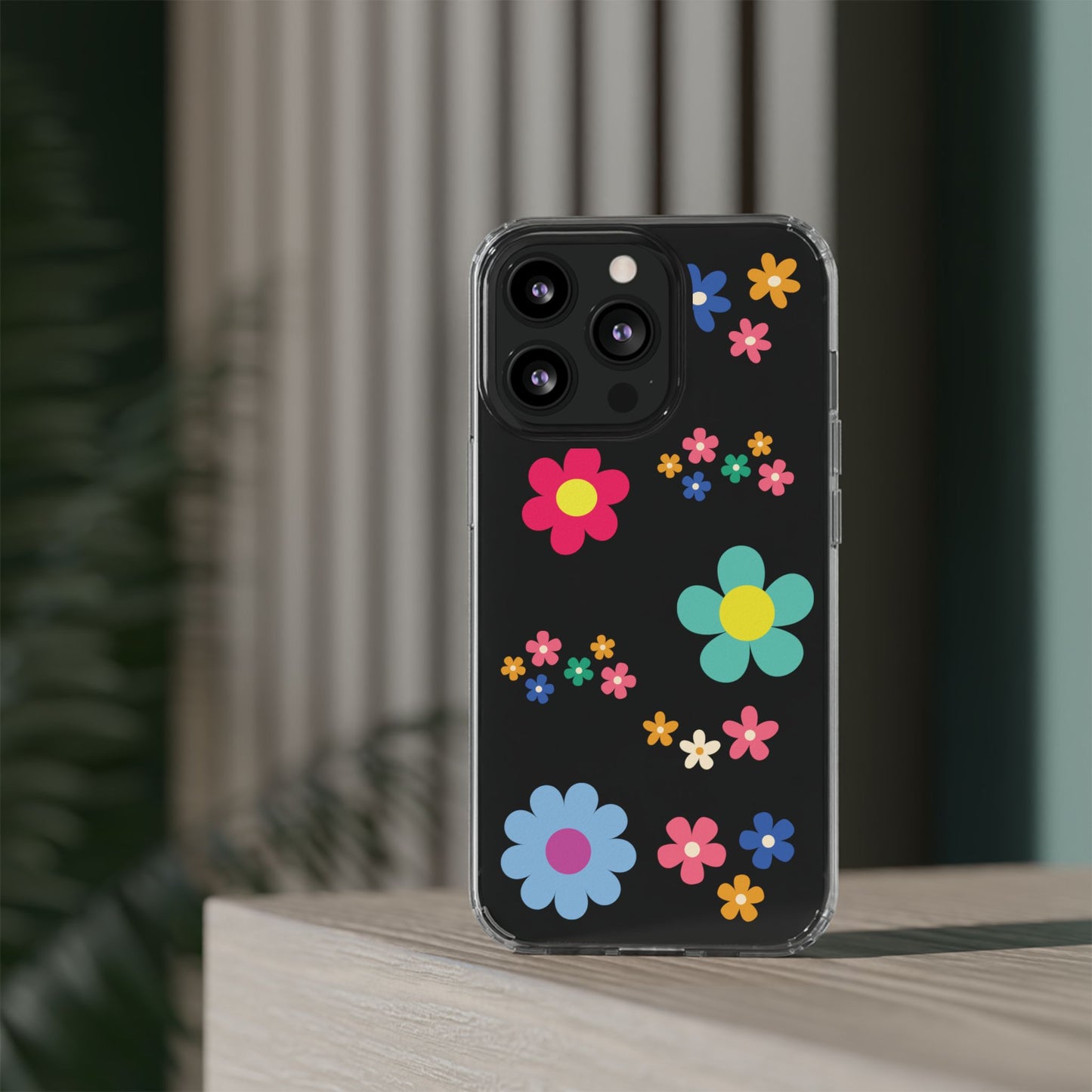 Phone Case, Cute Floral Transparent Cover, Retro Flower Power, Colorful and Happy, Clear Case Gift