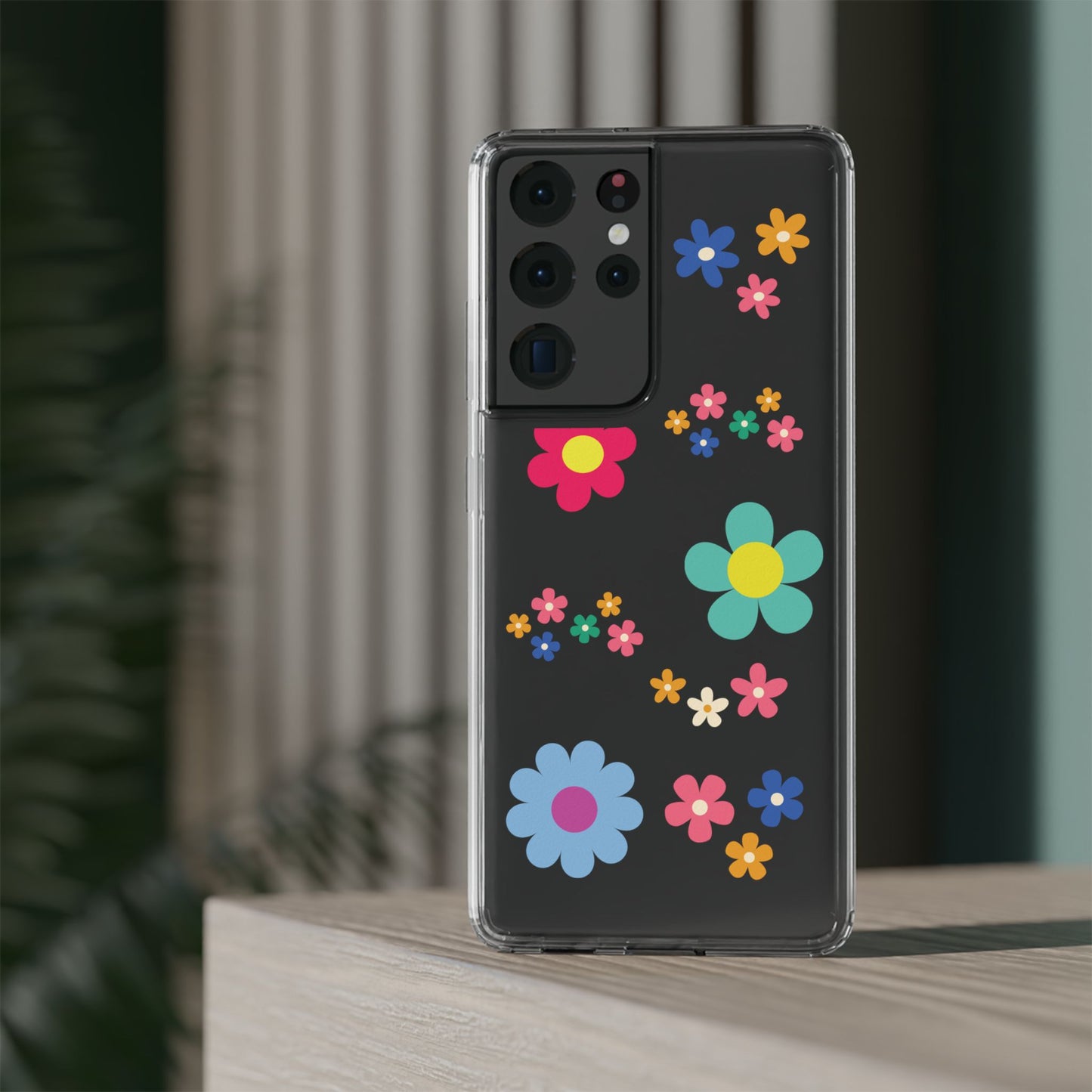 Phone Case, Cute Floral Transparent Cover, Retro Flower Power, Colorful and Happy, Clear Case Gift