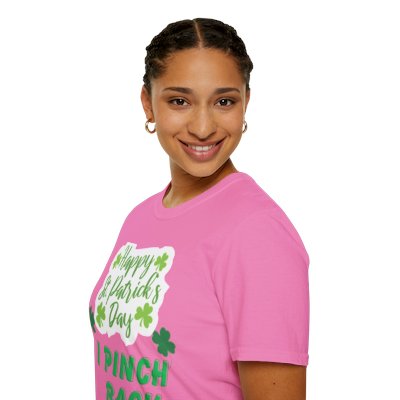 St Patricks Day T-Shirt, Pinch Back Tee, Happy Holiday Shirt, Unisex Softstyle Top, Green Clover Apparel