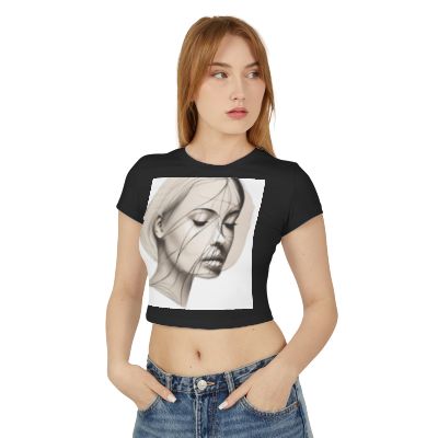 Minimalist Baby Tee, Line Art Face Shirt, Elegant Women's Tee, Black Graphic T-Shirt, Trendy Femme Shirt