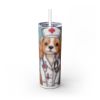 Kawaii Nurse Dogs Skinny Tumbler, Cute Puppy Gift, Nursing Student Gift, 20oz Insulated Cup with Straw, Animal Lover Mug, Nurse Appreciation