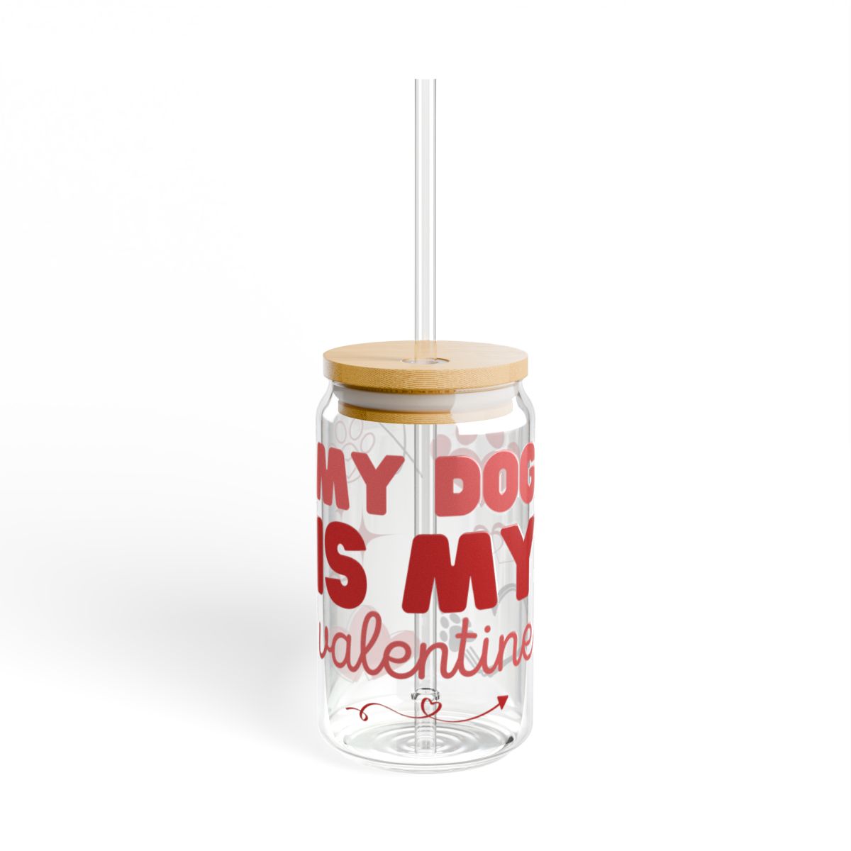 Valentine Sipper Glass, Dog Lover Gift, 16oz Tumbler, Paw Print Heart Design, Cute Valentine's Day Cup, Dog Mom or Dog Dad Present