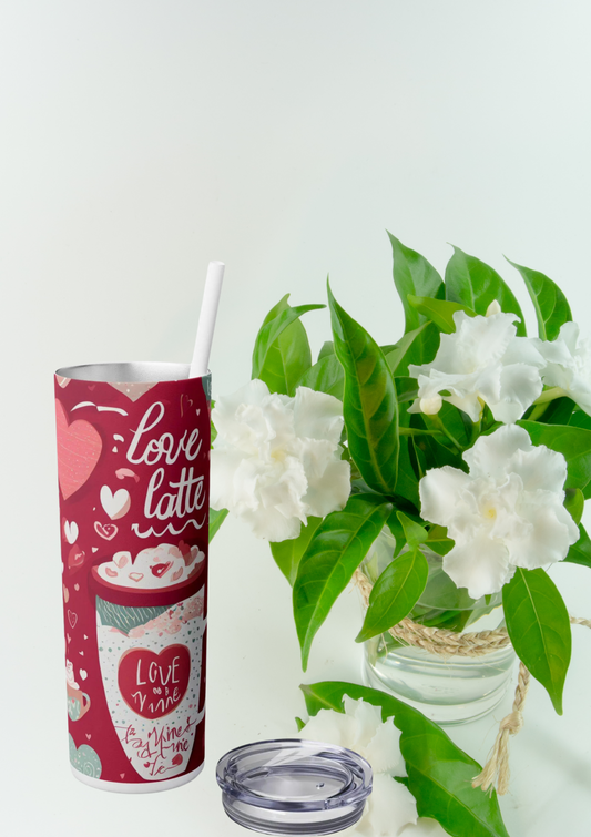 Love Latte 20 oz Skinny Tumbler - The Perfect Valentine's Day Travel Mug or Coffee Lover Gift for Her!