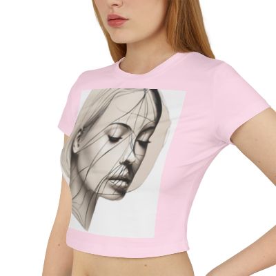 Minimalist Baby Tee, Line Art Face Shirt, Elegant Women's Tee, Black Graphic T-Shirt, Trendy Femme Shirt