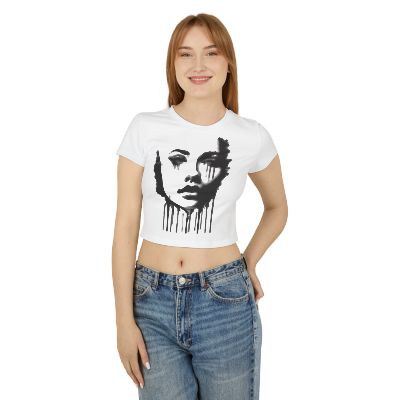 Minimalist Baby Tee, Line Art Face Shirt, Elegant Women's Tee, Black Graphic T-Shirt, Trendy Femme Shirt